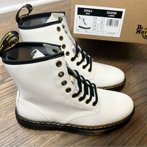 DR MARTENS *New* Zavala White 8 Eye Combat Leather Boots Lug Sole Lace Up US 6